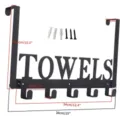 Black iron towels door hook rack with dimension details and mounting accessories - 34x26cm / TOWELS Black