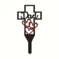 Gedenkkreuz für den Friedhof in Schwarz mit 'Dad'-Schriftzug und roten Herzen - Dad Kreuz Herz Stil (B 款)