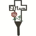 Grabschmuck Gedenkkreuz aus Metall für Mama mit dekorativer roter Rose für den Garten - Mom Kreuz Rose Stil (A 款)