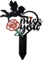 Schwarzer Engel Gedenkstab für den Garten mit miss you Text und Rosendekoration - Miss You Engel Stab (Stil 1)