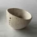 Handcrafted speckled pottery herb stripper bowl for fresh herb processing and stripping - White