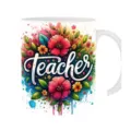 Keramiktasse mit floralem Aquarell-Design und Teacher-Schriftzug als Lehrer-Geschenk - Aquarell Blumen Stil (P 12) / 301-400ml