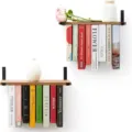 Modernes schwebendes 2-in-1-Wandregal aus Holz für Wohnzimmer-Bücher und Zeitschriften - J-Form Eisenrahmenständer