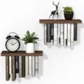 2er-Set schwebende Bücherregale aus dunklem Holz für die Wandmontage im Wohnzimmer - Paulownia Stark Verkohlte Farbe