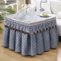 Verdickte rechteckige Heiztischabdeckung Winter warme Couchtisch staubdichte gesteppte Textilie - 70*70*H 68cm / Gesteppte graue Ofenabdeckung aus Holland-Samt mit floralem Volant (wasserdicht)