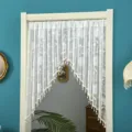 White lace door curtain detail, elegant floral pattern with beaded fringe for home decor. - Fresh Style, 2 Pieces / Includes 60-110 cm Tension Rod