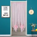 French luxury pink lace door curtain partition mesh curtain home decor aesthetic 1pc - 1.45m Wide 2 Panels Rod Pocket Height 90cm With Rod / Beaded Lace Pink