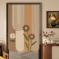 Moderne abstrakte Boho Türvorhang geometrische Blumen Druck Raumteiler für Wohnkultur. - 70x120cm mit Stange / Orangene Kleine Blume