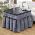 Detailed view of thick waterproof heating table cover with elegant grey quilted skirt for winter. - 70*70*H 68cm / Padded Grey Dutch Velvet Waterproof Cover with Skirt