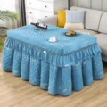 Tovaglia trapuntata ispessita copritavolo riscaldamento invernale blu con design a gonna. - L120*P70*A68 cm / Ciniglia ricamata celeste