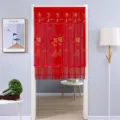 Cortina de puerta roja transparente de encaje separador de dormitorio decorativa elegante - Diseño de buena fortuna con velcro