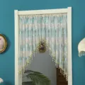 Korean style lace short curtain floral embroidered door curtain sheer home room decor - Elegant Green, 2 Pieces