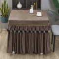 Brauner Samt Elektroofen Abdeckung Tischdecke mit Rüschenrand für Heimdekoration - 75*140*68 cm / Ginkgoblatt Kaffee Ganzjahresstil
