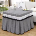 Black and white checkered table cover for heater table or mahjong machine with lace trim. - 70*70*H 68cm / All-Season Houndstooth Black