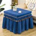 Dark blue quilted square table cover winter warm mahjong cloth thickened textile style. - 70*120*68cm Rectangular Cover with Skirt / Nordic Velvet Diamond Blue