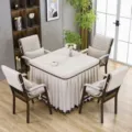 Gesteppte quadratische Tischdecke Set mit passenden Stuhlkissen fuer Esszimmer. - 90*90*76 cm Tischhusse / Gesteppt Beige Allwetter-Universal