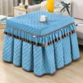 Square winter warm quilted table cover thick padded mahjong machine heating table skirt fabric. - 70*120*68cm Rectangular Cover with Skirt / Nordic Velvet Diamond Sea Blue