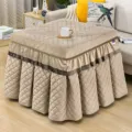 Quilted winter warm square table cover, thickened velvet mahjong table skirt with elegant trim. - 70*120*68cm Rectangular Cover with Skirt / Nordic Velvet Diamond Beige