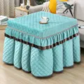 Quilted square mahjong table cover, thickened warm winter table cloth with elegant ruffle skirt. - Nordic Velvet Diamond Light Green