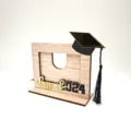 Wooden graduation picture frame stand with mortarboard and Class of 2024 lettering - Natural Wood Color