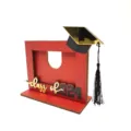 Wooden 2024 graduation photo frame stand with decorative mortarboard and black tassel - Burgundy