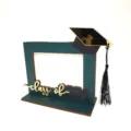 Dark green wooden graduation photo frame with golden Class of 2024 ornament - Green