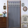 Grey lace mesh door curtain for home bedroom, elegant embroidered valance, easy installation. - 100 x 200 cm with Hook & Loop Fastener / Phoenix Tail Flower Grey Privacy Door Curtain