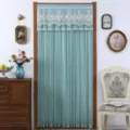 Teal lace door curtain valance for bedroom room divider, elegant mesh fabric home decor. - 100 x 200 cm with Hook & Loop Fastener / Phoenix Tail Flower Green Privacy Door Curtain