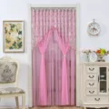 Pink lace door curtain detail, sheer partition curtain for bedroom, elegant home decor. - Springtime Pink Double-Layer Gauze Width 1.8m
