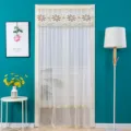 Elegant lace door curtain with floral embroidery, perfect for home partition and room decor. - Width 90 x Height 200cm / Simple Beige Double-Layer Gauze Double-Open