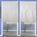 Cortina de puerta de encaje blanco media cortina transparente para cocina dormitorio sin taladrar. - An 85 cm * Al 90 cm (incluye cintas + barra + velcro) / Cortina corta blanco roto de ensueño de doble capa (forro + encaje)