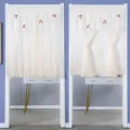 Variante cortina de puerta de encaje blanco con bordado de cerezas, panel divisor transparente. - An 85 cm * Al 90 cm (incluye cintas + barra + velcro) / Estrellas y luna de ensueño - cortina corta de doble capa beige cereza (forro + encaje)