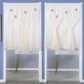 Hermosa cortina corta de encaje blanco con bordado de cerezas rojas para su puerta. - An 85 cm * Al 90 cm (incluye cintas + barra + velcro) / Amor de ensueño - cortina corta de doble capa beige cereza (forro + encaje)