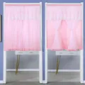 Rosa Spitzenvorhang für Tür halb stanzfrei Schlafzimmer Raumteiler Vorhang stil - Traumhafte Sterne & Mond - Rosa Doppellagiger Halbgorhang (Futter + Spitze)
