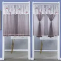 Grauer Spitzen-Halbvorhang mit Kirschdekor, transparenter Raumteiler-Türgardine. - Traumwind Kirsche - Grauer Halbvorhang doppelschichtig (Futter + Spitze)