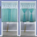 Cyan Türvorhang Halbvorhang Raumteiler mit weißer Blumen Spitzenborte für das Zuhause Zimmer - Wind Chaser - Grüner doppellagiger Halvorhang (Futter & Spitze)