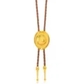 Retro Western cowboy bolo tie with golden hat pendant and brown braided PU cord - Cowboy Hat A