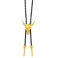 Vintage Western-Cowboy-Bolo-Tie mit goldenem Bullenkopf-Anhänger an schwarzer Kordel - Bullenkopf-Dekoration