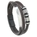 Herren Mehrlagiges Geflochtenes Lederarmband mit Metallplatte und Magnetverschluss - Braun