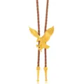 Vintage Western cowboy bolo tie with gold eagle pendant and brown braided PU rope - Eagle