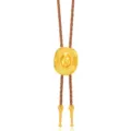 Vintage Western cowboy bolo tie with golden hat pendant and brown braided cord - Cowboy Hat B