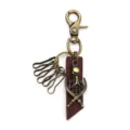 Vintage antique brass alloy skull keychain with leather strap and multiple metal hooks - Bronze
