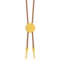 Vintage western cowboy bolo tie with golden flower pendant and brown braided PU cord - Patterned Round