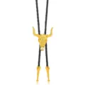 Vintage-Bolo-Tie mit goldenem Bullenschädel und schwarzer geflochtener Lederkordel. - Ziegenkopf