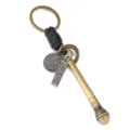 Vintage bronzen microfoon sleutelhanger met lederen riem en gegraveerd plaatje - Zwart