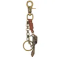 Vintage bronze multi-functional metal keychain with leather accent and tool pendant - Brown Leather