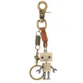 Retro antique bronze metal robot keychain with brown leather strap and lobster clasp - Robot B