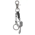 Vintage metal keychain featuring multi-functional tool charms and ruler for men accessories - Black Leather
