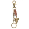 Vintage bronze metal keychain with leather wrap and tooth charm pendant for jeans - Brown Leather