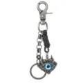 Vintage punk metal keychain with blue evil eye pendant and skull details for men's fashion - Black Leather
